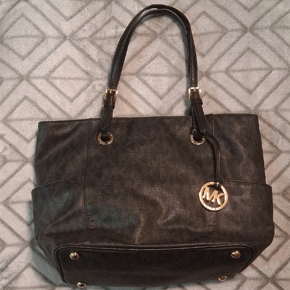 Michael Kors Black and Gold Jet Setter Tote